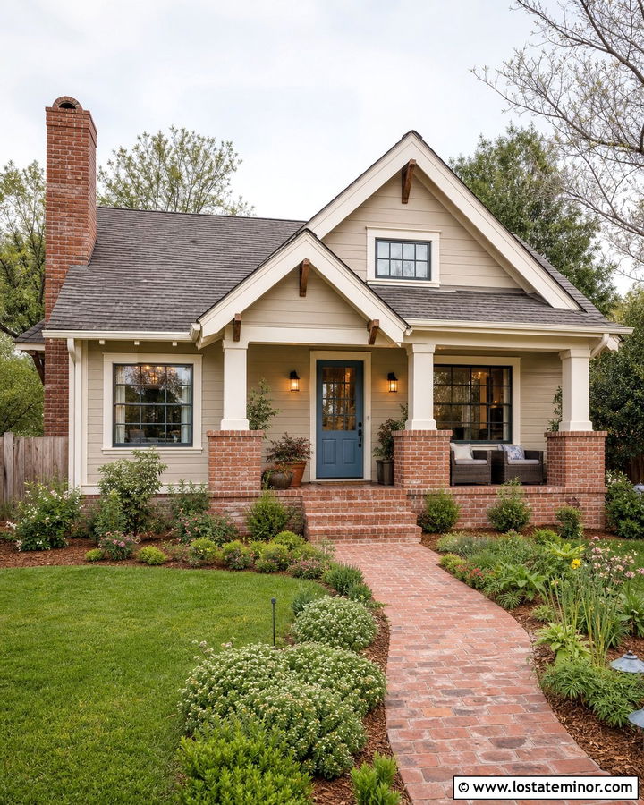 Sand Bungalow With Tumbled Brick Accents - 30 Sand House Design With Brick Accents Ideas