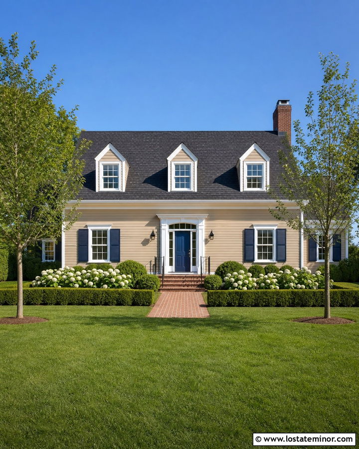 Sand Cape Cod House With Boxwood Landscaping - 30 Sand House Design With Landscaping Ideas