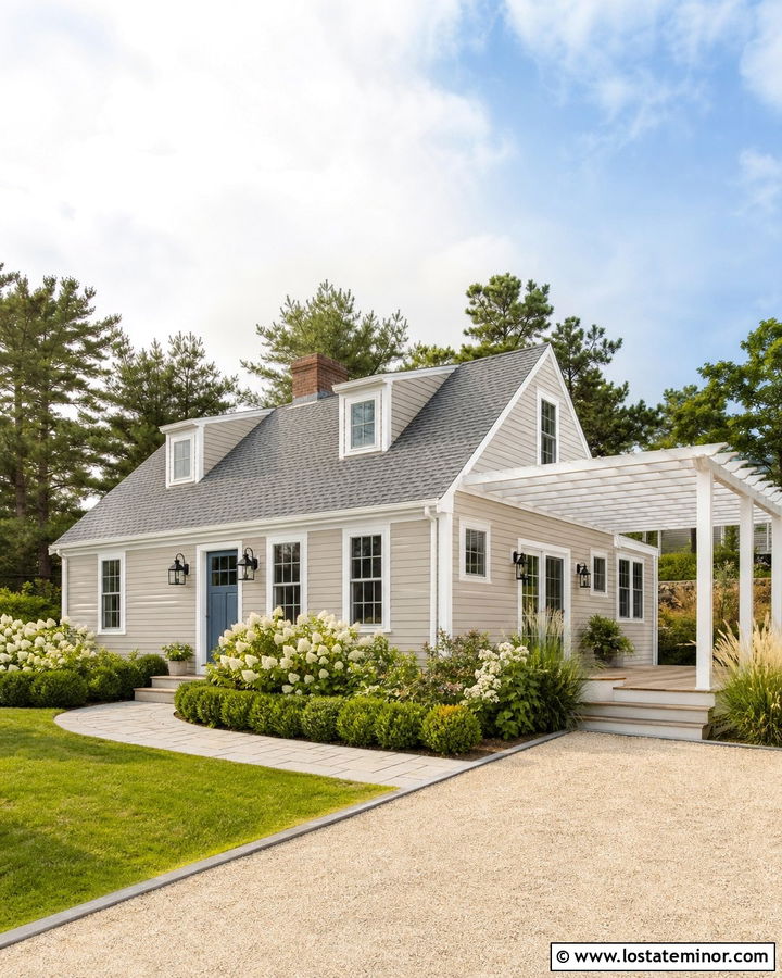 Sand Cape Cod House With Pergola Deck - 30 Sand House Design With Pergola Ideas
