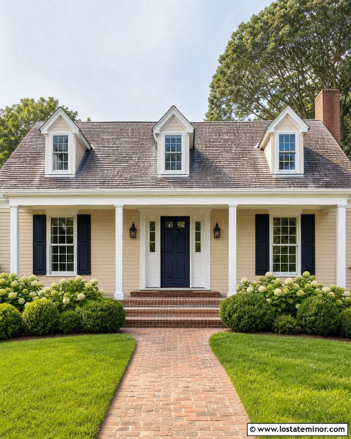 Sand Cape Cod House With Simple Square Columns - 30 Sand House Design With Porch Columns Ideas