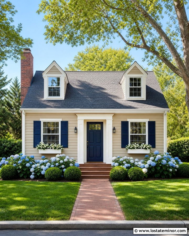 Sand Cape Cod With Navy Shutters - 30 Sand House Design With Shutters Ideas