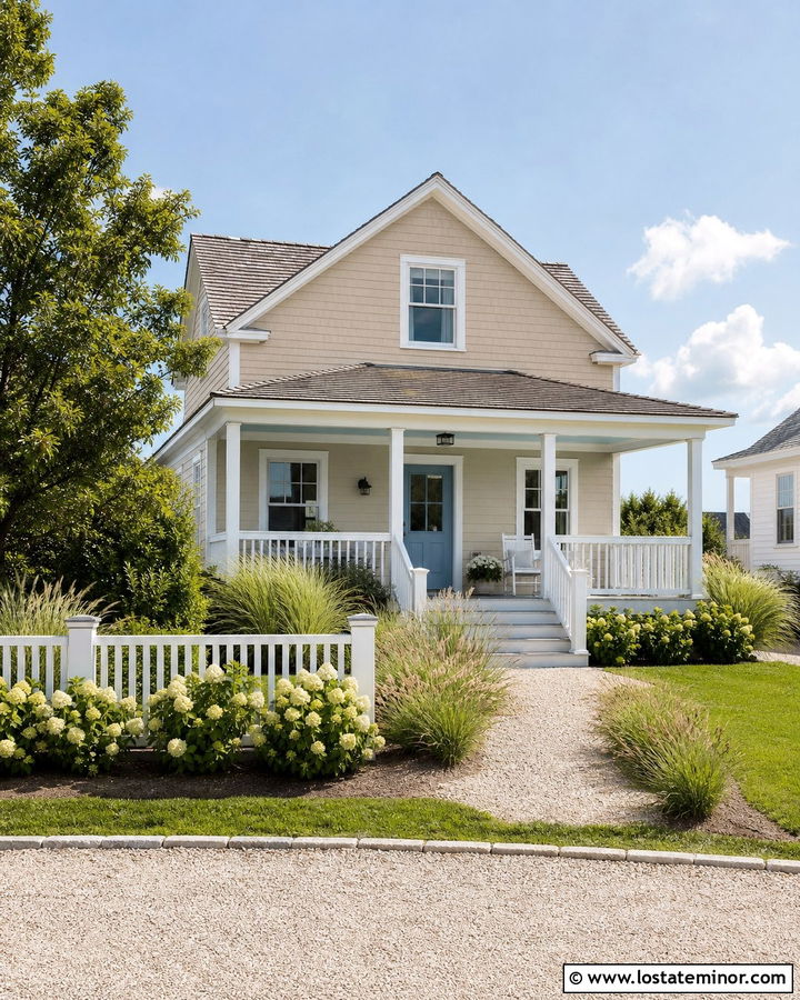 Sand Coastal House With Blue Porch Ceiling - 30 Sand House Design With Front Porch Ideas