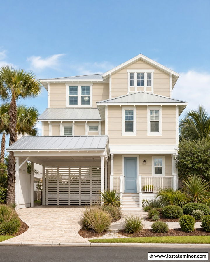 Sand Coastal House With Metal Carport - 30 Sand House Design With Carport Ideas