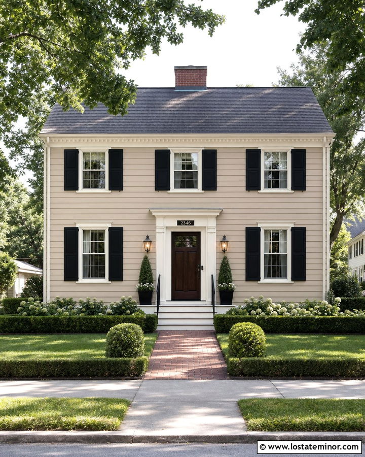 Sand Colonial House With Brass Numbers - 30 Sand House Design With House Numbers Ideas