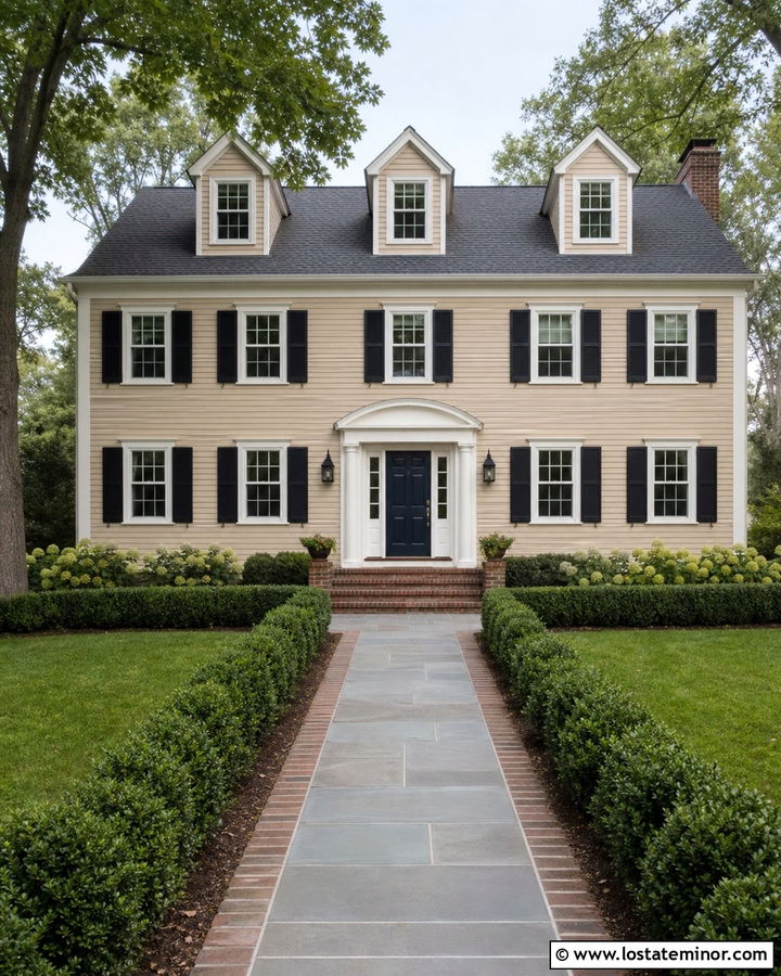 Sand Colonial House With Gable Dormers - 30 Sand House Design With Dormers Ideas