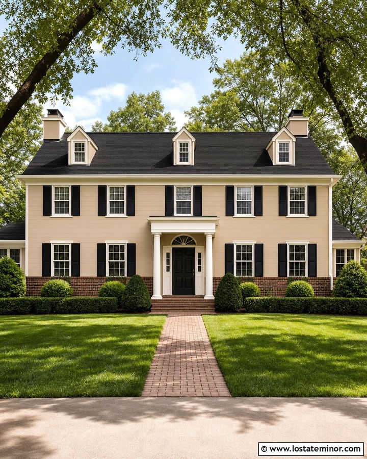 Sand Colonial House With Red Brick Wainscoting - 30 Sand House Design With Wainscoting Ideas