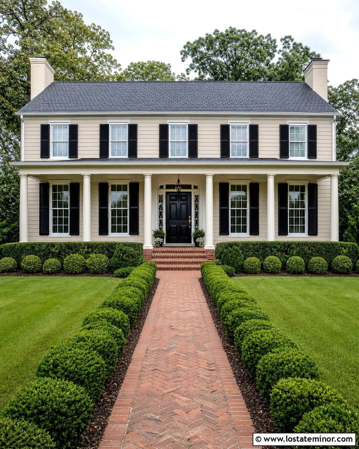 Sand Colonial House With Tuscan Porch Columns - 30 Sand House Design With Porch Columns Ideas