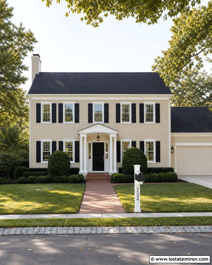 Sand Colonial House With White Mailbox - 30 Sand House Design With Mailbox Ideas