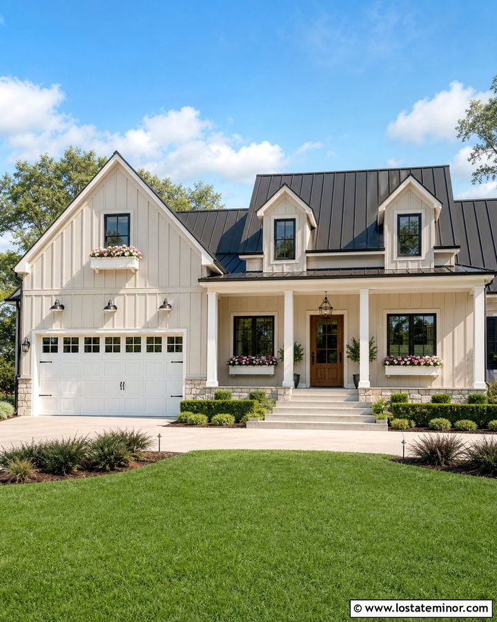 Sand Contemporary Farmhouse With White Window Boxes - 30 Sand House Design With Window Boxes Ideas