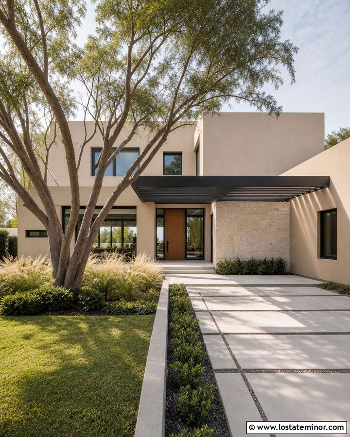 Sand Contemporary House With Aluminum Pergola - 30 Sand House Design With Pergola Ideas