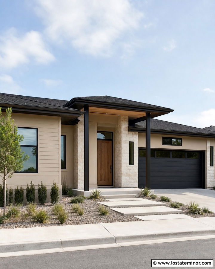 Sand Contemporary House With Black Porch Columns - 30 Sand House Design With Porch Columns Ideas