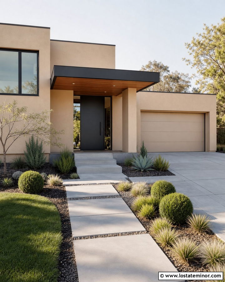 Sand Contemporary House With Flat Roof Porch - 30 Sand House Design With Front Porch Ideas