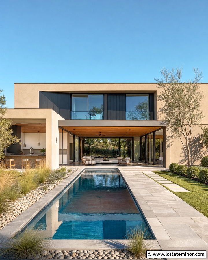 Sand Contemporary House With Lap Pool - 30 Sand House Design With Swimming Pool Ideas