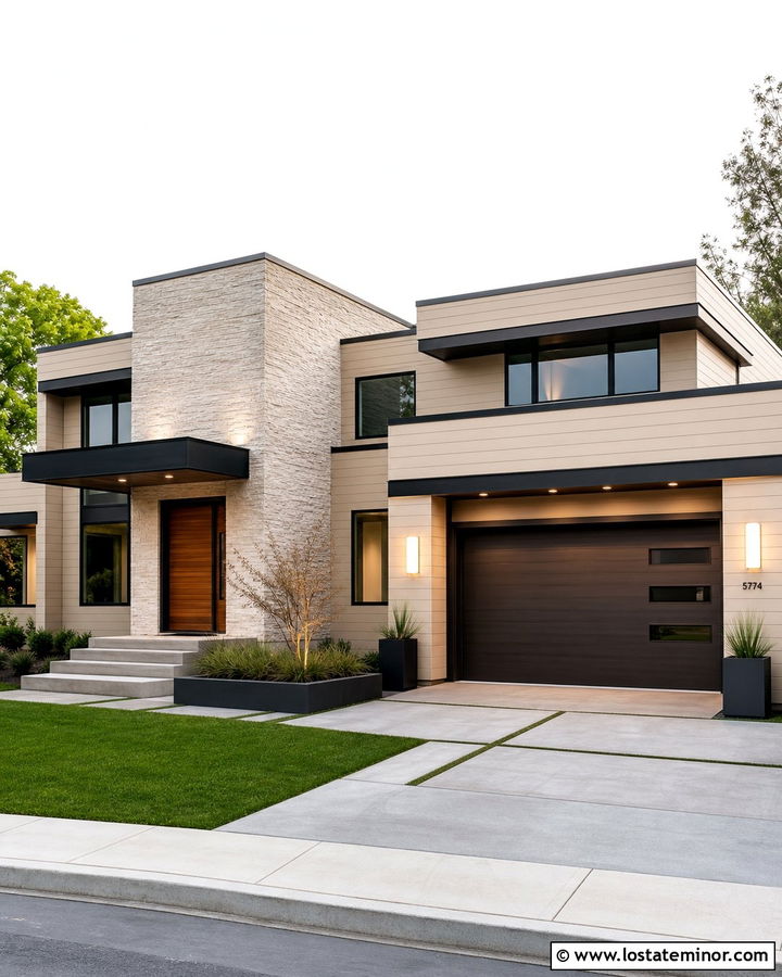 Sand Contemporary House With Linear Stone - 30 Sand House Design With Stone Accents Ideas