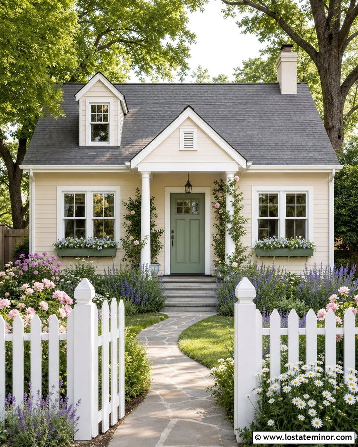 Sand Cottage House With Picket Fence - 30 Sand House Design With Front Yard Ideas
