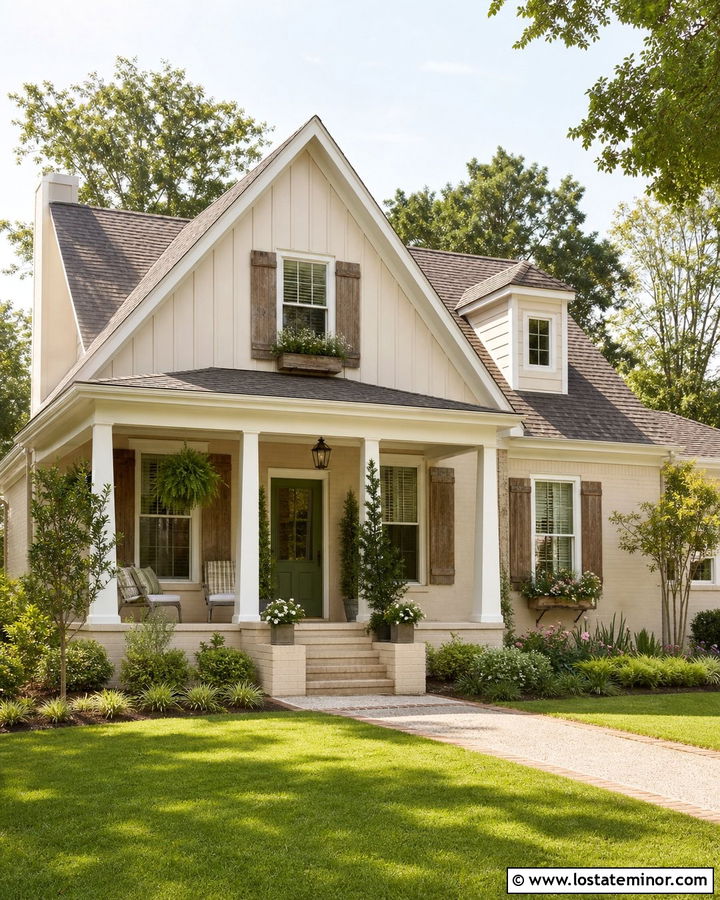 Sand Cottage With Painted Brick Porch - 30 Sand House Design With Brick Accents Ideas