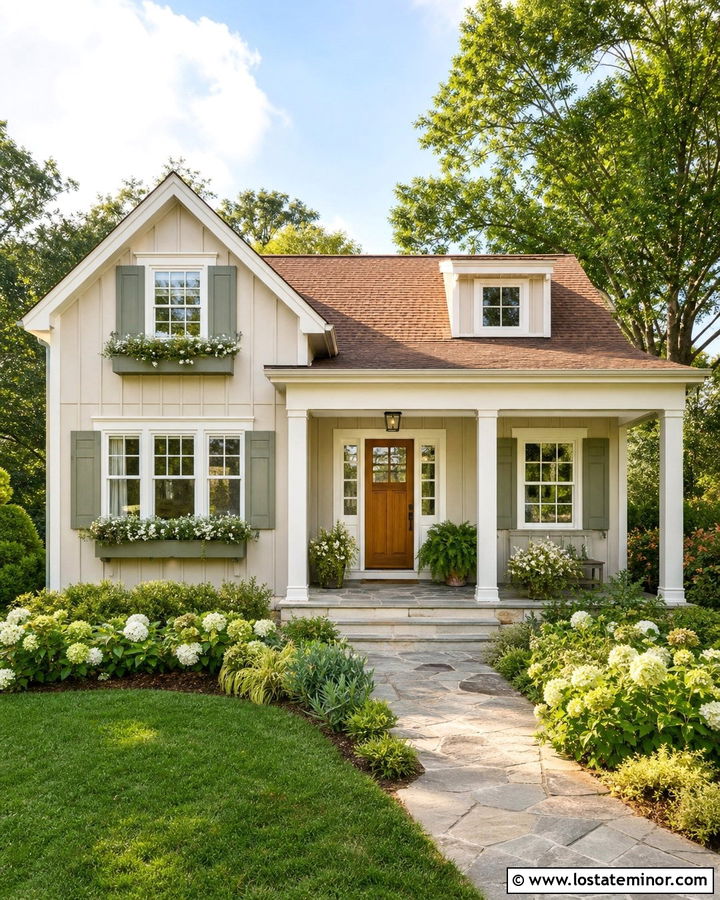 Sand Cottage With Sage Green Shutters - 30 Sand House Design With Shutters Ideas