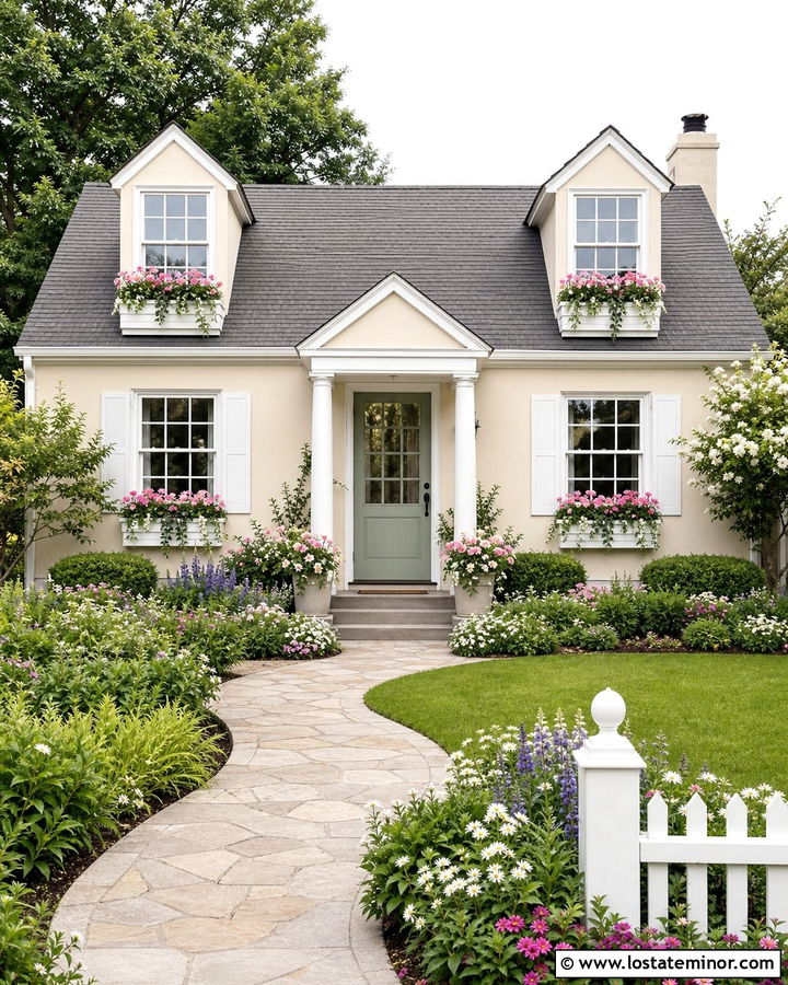 Sand Cottage With White Window Boxes - 30 Sand House Design With Window Boxes Ideas