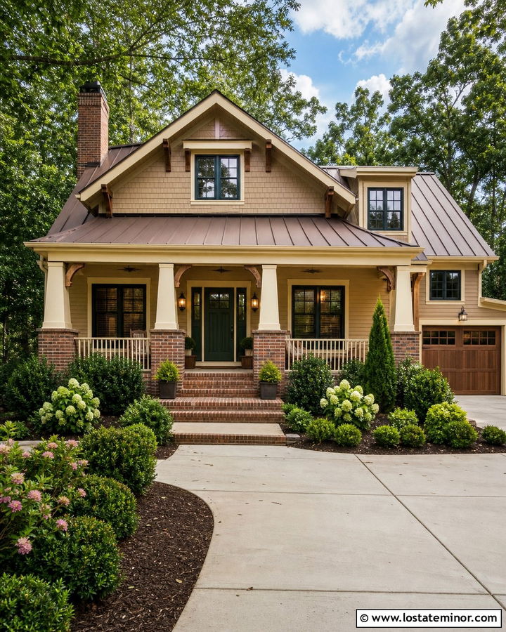 Sand Craftsman House With Brick Porch Columns - 30 Sand House Design With Brick Accents Ideas