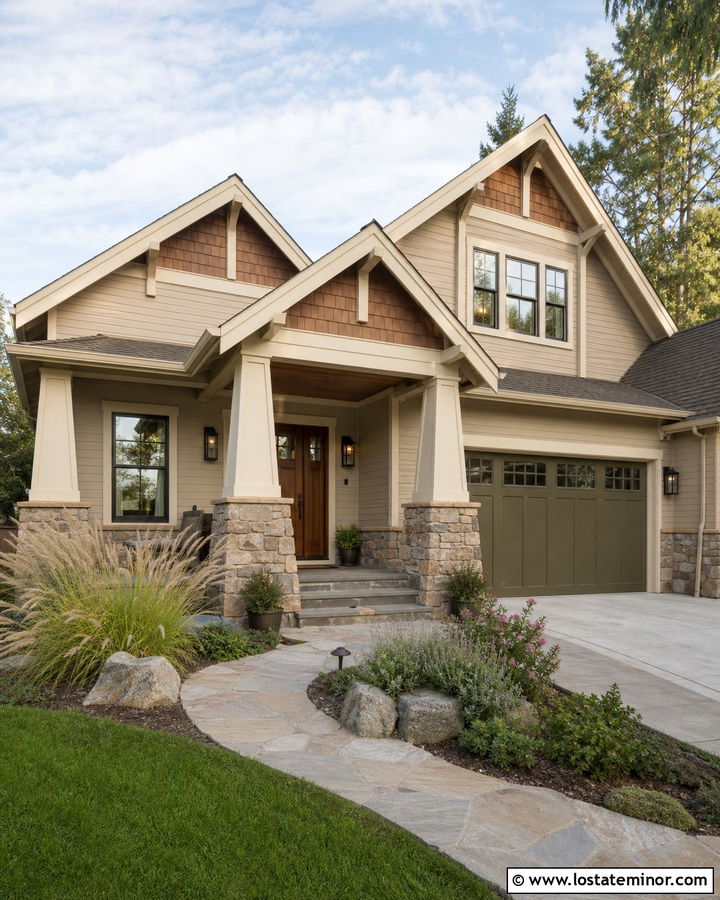 Sand Craftsman House With Bronze Sconces - 30 Sand House Design With Light Fixtures Ideas