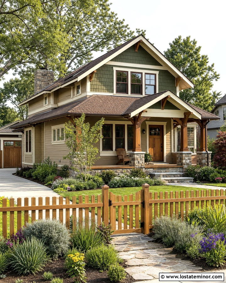 Sand Craftsman House With Cedar Picket Fence - 30 Sand House Design With Fence Ideas