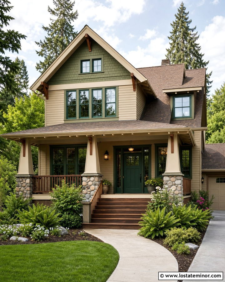 Sand Craftsman House With Green Accents - 30 Sand House Design With Accents Ideas