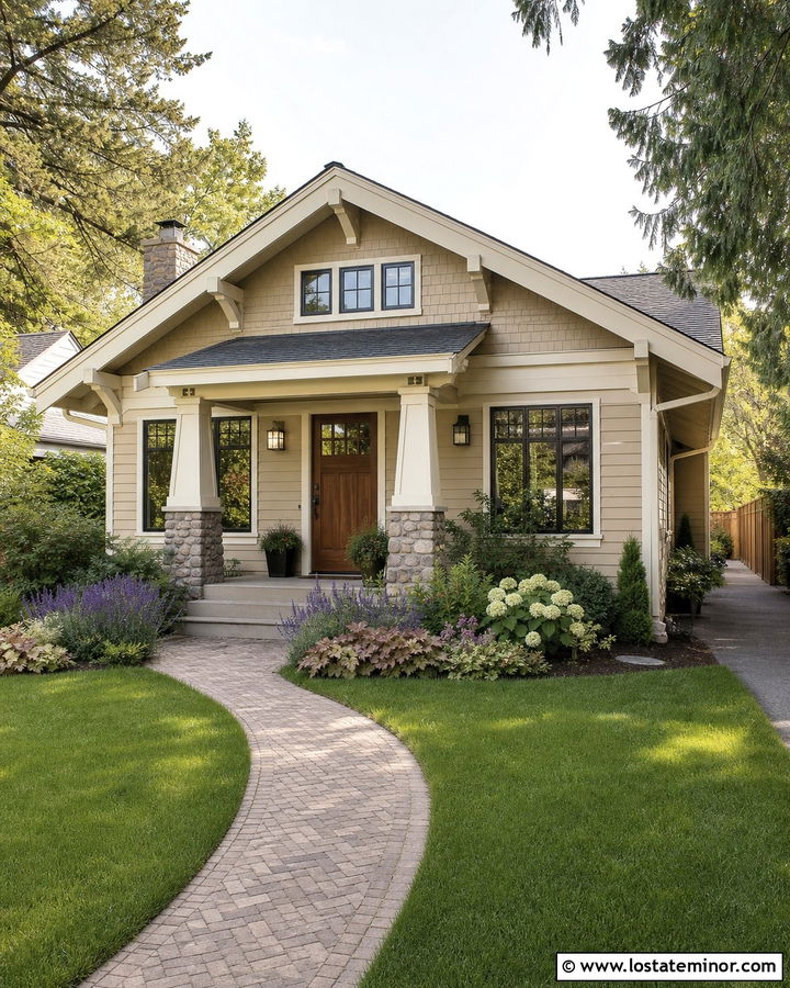 Sand Craftsman House With Layered Garden Beds - 30 Sand House Design With Landscaping Ideas