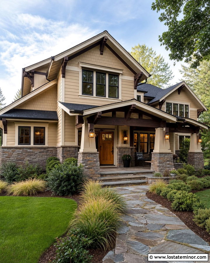 Sand Craftsman House With Ledgestone Wainscoting - 30 Sand House Design With Wainscoting Ideas