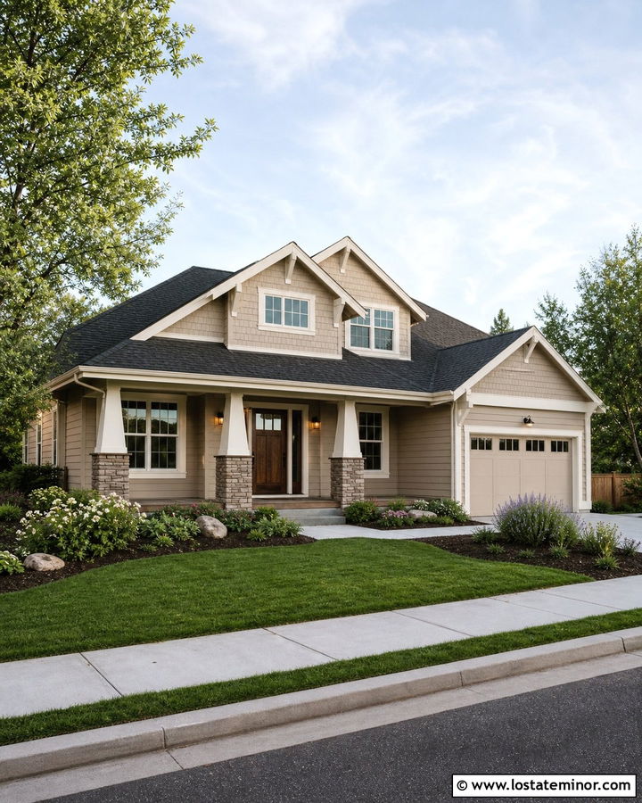 Sand Craftsman House With Tapered Stone Porch Columns - 30 Sand House Design With Porch Columns Ideas