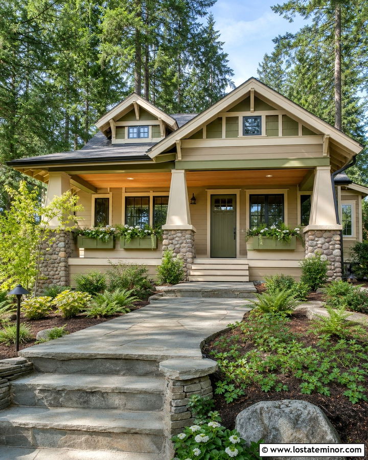 Sand Craftsman With Green Window Boxes - 30 Sand House Design With Window Boxes Ideas