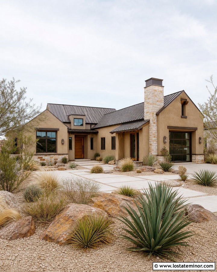 Sand Desert House With Angular Gables - 30 Sand House Design With Gables Ideas