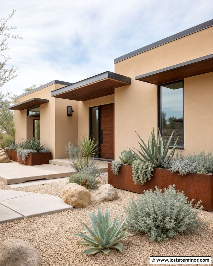 Sand Desert House With Corten Window Boxes - 30 Sand House Design With Window Boxes Ideas