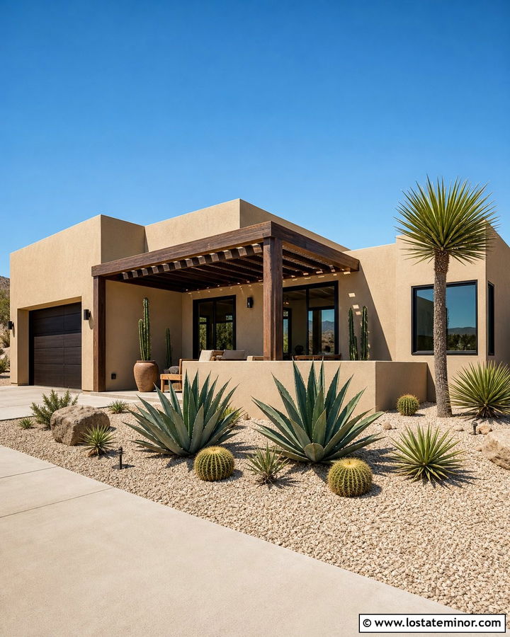 Sand Desert House With Wood Pergola - 30 Sand House Design With Pergola Ideas