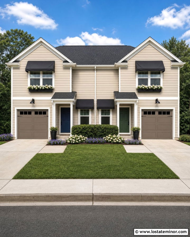 Sand Duplex With Matching Awnings - 30 Sand House Design With Awning Ideas