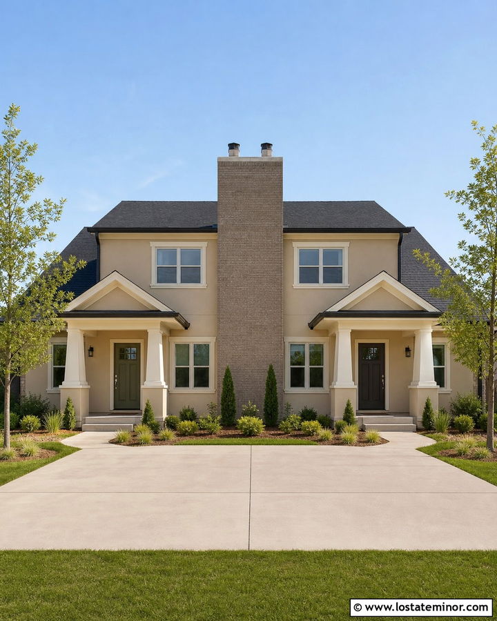 Sand Duplex With Shared Center Chimney - 30 Sand House Design With Chimney Ideas