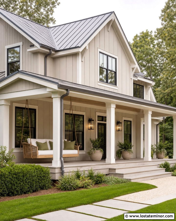 Sand Farmhouse With Hanging Porch Daybed - 30 Sand House Design With Daybed Ideas
