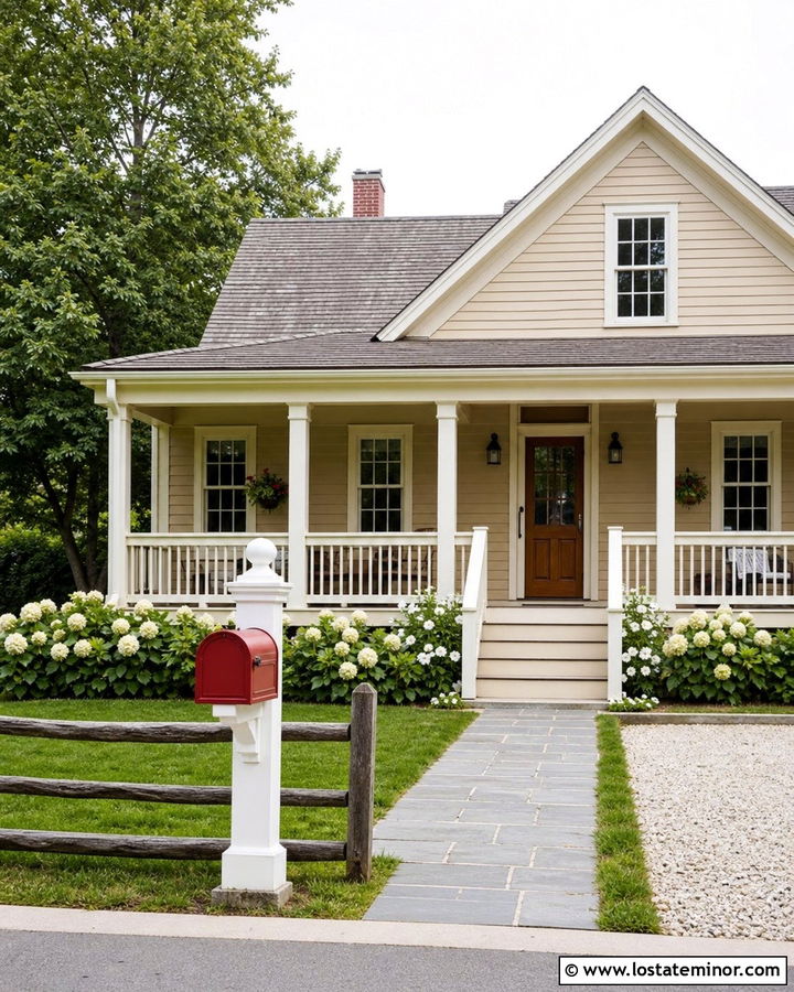 Sand Farmhouse With Red Mailbox - 30 Sand House Design With Mailbox Ideas