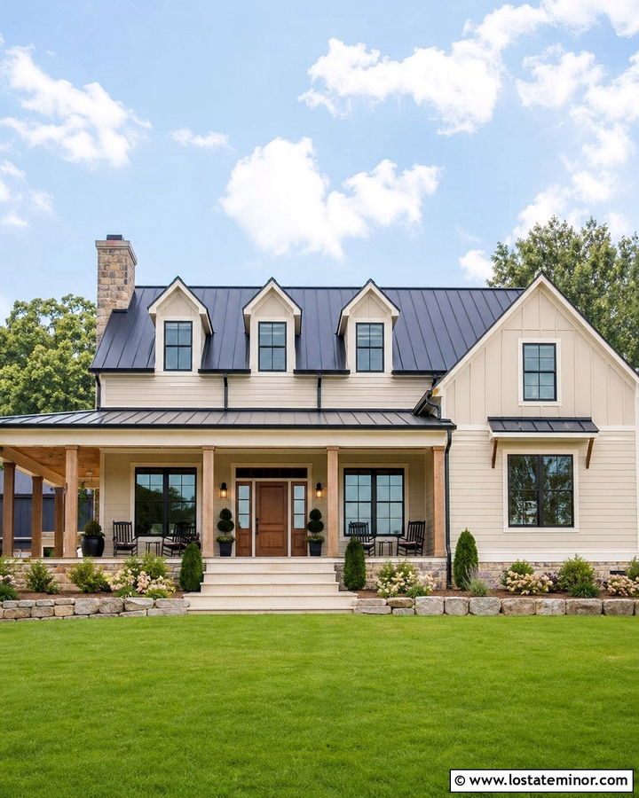 Sand Farmhouse With Three Dormers - 30 Sand House Design With Dormers Ideas