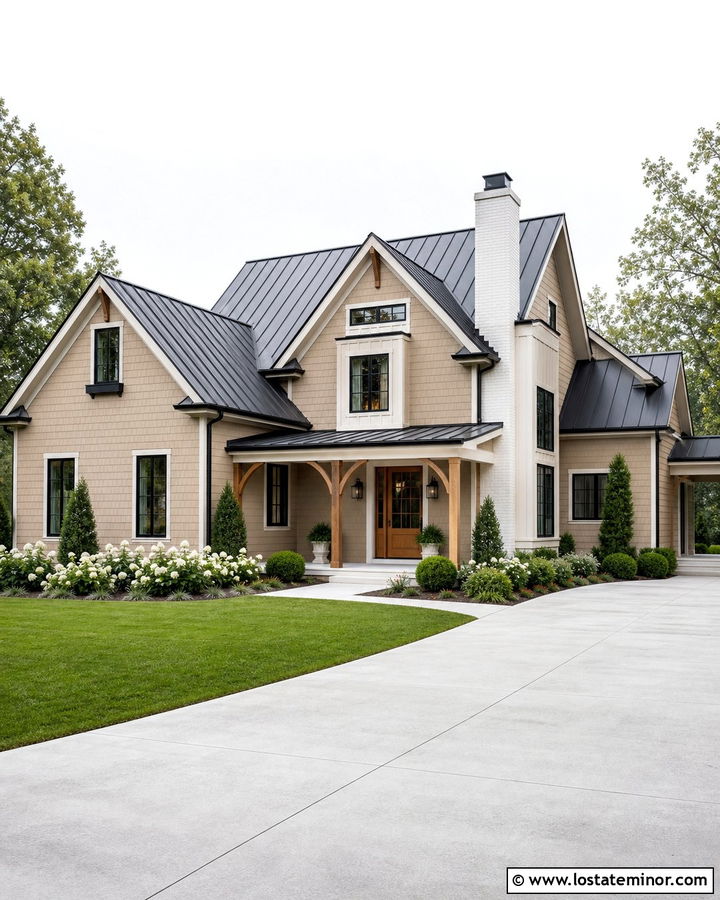 Sand Farmhouse With White Brick Chimney - 30 Sand House Design With Chimney Ideas