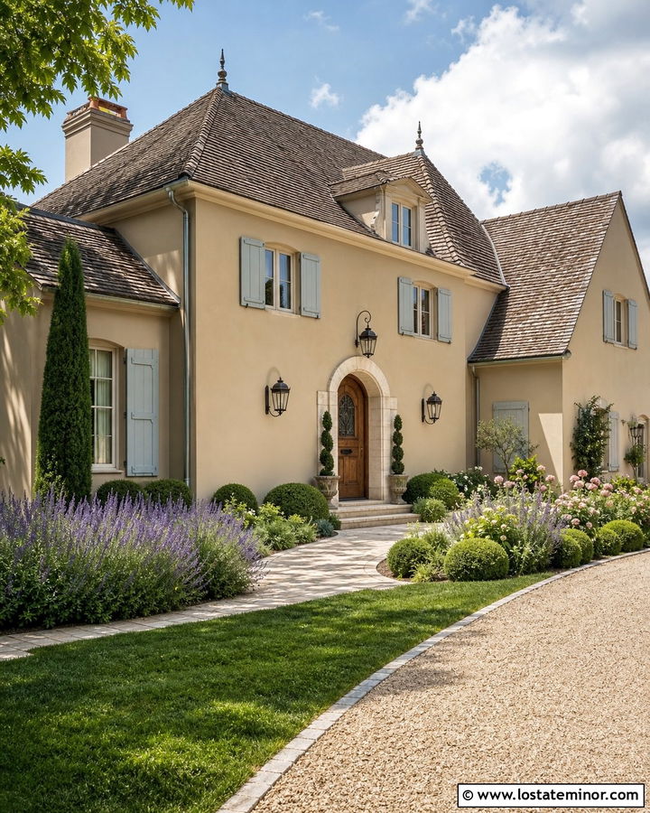 Sand French Country House With Curved Sconces - 30 Sand House Design With Light Fixtures Ideas