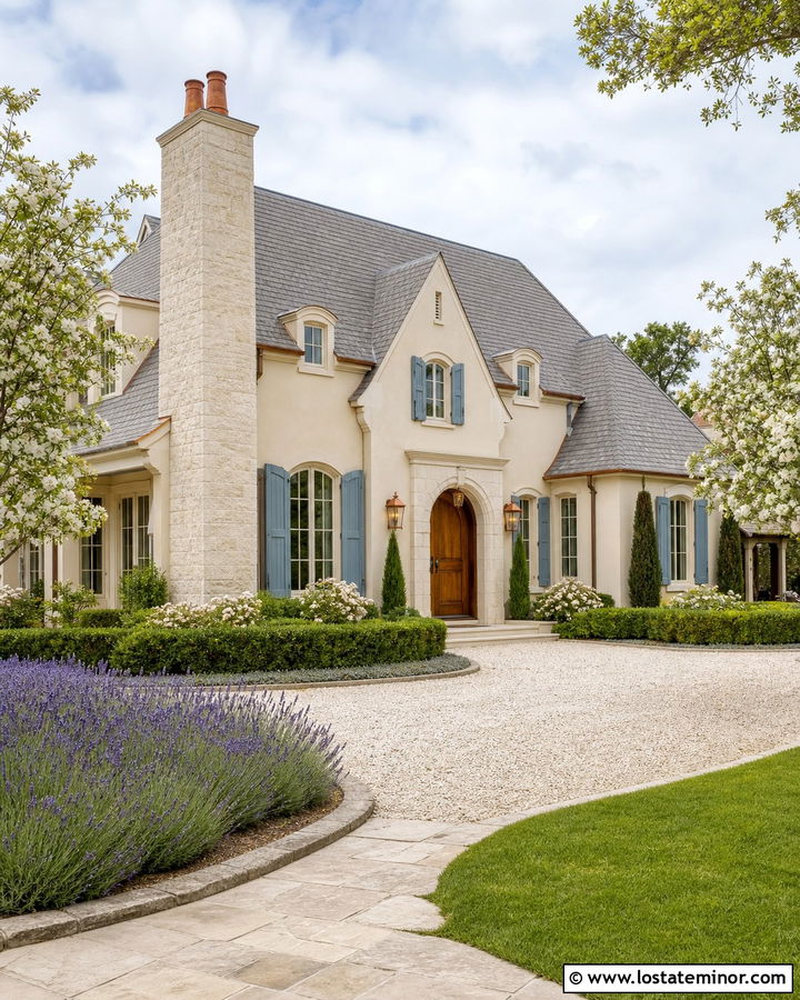 Sand French Country House With Limestone Chimney - 30 Sand House Design With Chimney Ideas