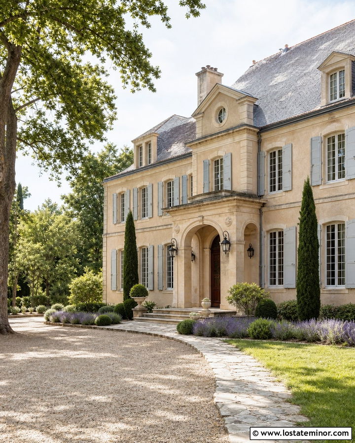 Sand French Country House With Limestone Portico - 30 Sand House Design With Portico Ideas