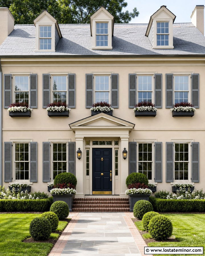 Sand Georgian House With Lead Gray Window Boxes - 30 Sand House Design With Window Boxes Ideas