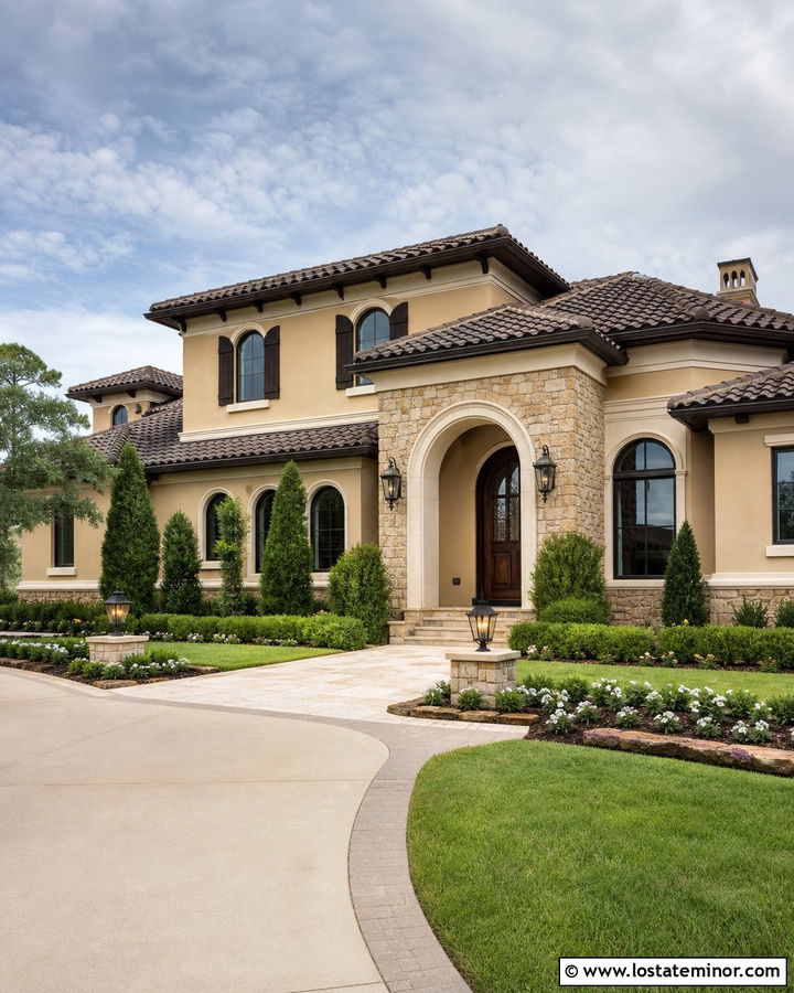 Sand House With Arched Stone Entry - 30 Sand House Design With Stone Accents Ideas