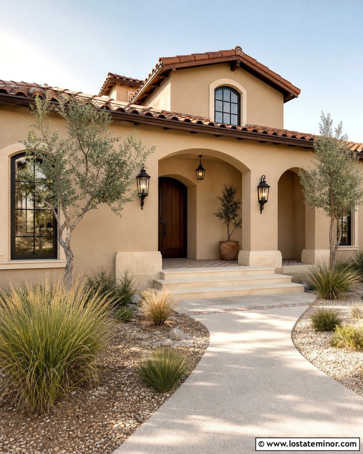 Sand House With Arched Stucco Porch - 30 Sand House Design With Front Porch Ideas