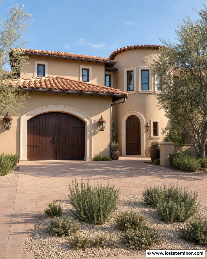 Sand House With Arched Wood Garage Door - 30 Sand House Design With Garage Door Ideas