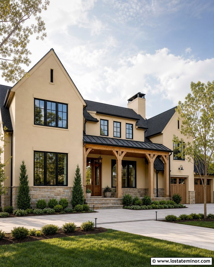 Sand House With Black And Wood Window Frames - 30 Sand House Design With Window Frames Ideas
