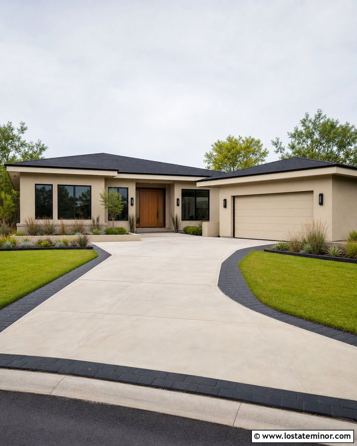 Sand House With Black Border Driveway - 30 Sand House Design With Driveway Ideas