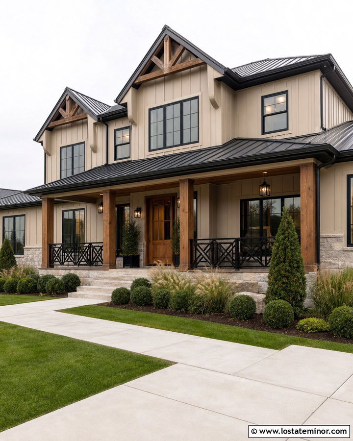 Sand House With Black Cross Railings - 30 Sand House Design With Railings Ideas