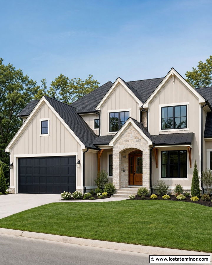 Sand House With Black Garage Door - 30 Sand House Design With Garage Door Ideas